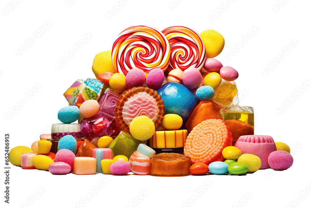 A colorful array of assorted candies, displayed in an appealing and tempting arrangement
