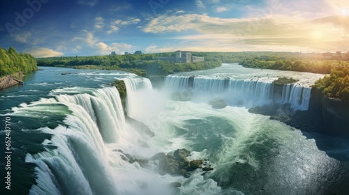 The majestic Niagara Falls, a breathtaking natural wonder straddling the border between the United States of America and Canada.