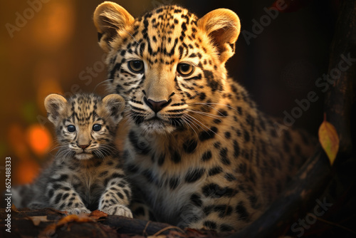 Amur leopard cub with its mother