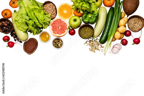Organic vegetables on isolated png background farming and healthy food copy space flat lay presentation frame top view