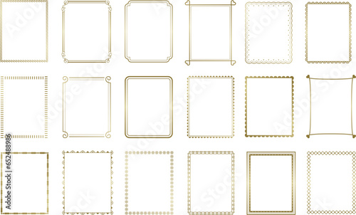 Set of simple frames. Collection of vertical blank templates to decorate text. Decorative gold frames, Isolated icons vector set.