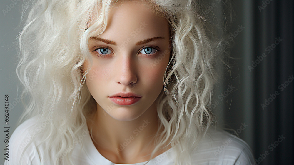 portrait of beautiful blonde girl with long hair
