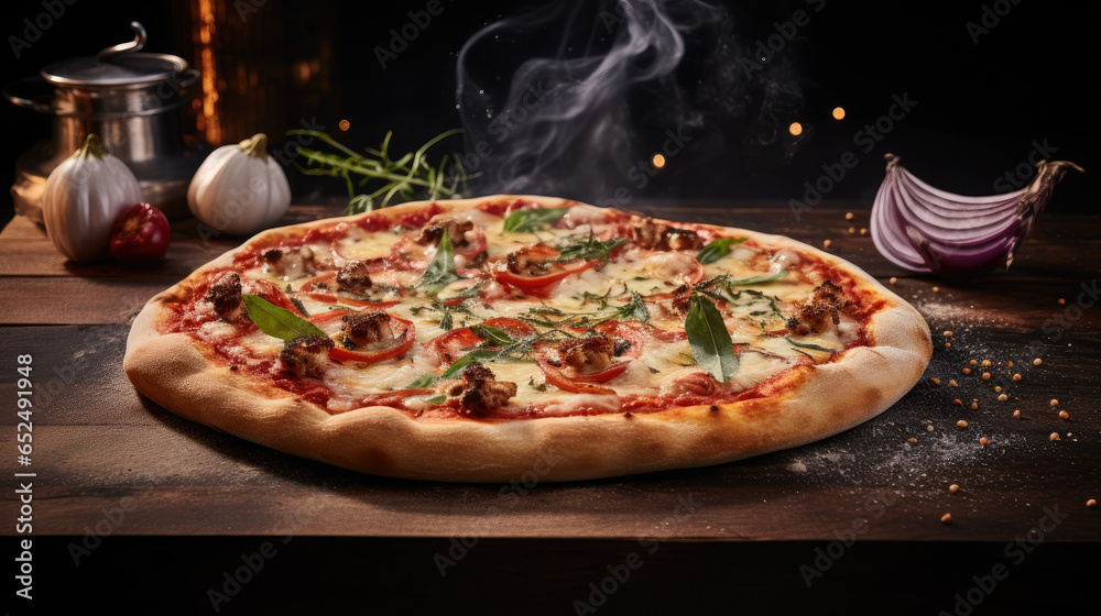 Pepperoni pizza on a black background