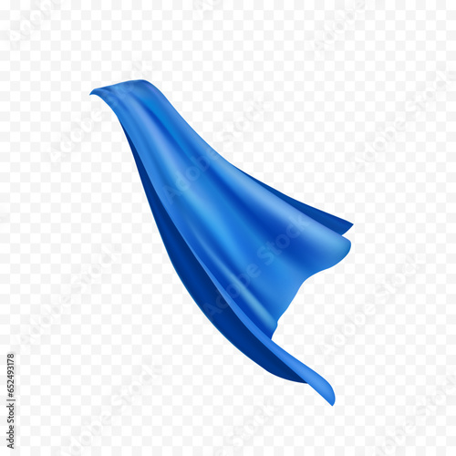 Cape isolated on transparent background. 3d blue superhero cloak. Vector silk flying super hero clothes, halloween children costume, satin theatre cloth or mantle