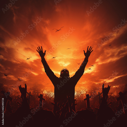 christian festival with silhouettes of hands that rejoice and celebrate