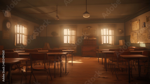 Antique Schoolroom Interior with Seating © Luba