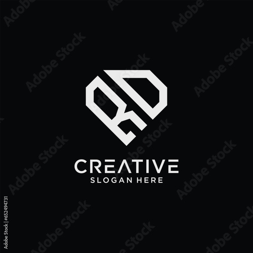 Creative style rd letter logo design template with diamond shape icon