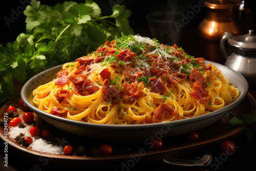 Perfectly Plated Pasta Carbonara from Above