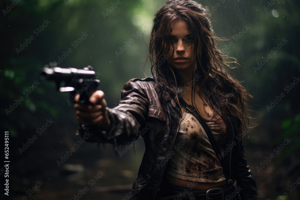 Fototapeta premium Portrait of woman with gun