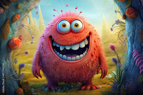 Friendly monster in a playful, comical scene