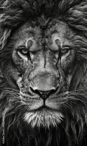 Close-up Portrait of a lion in black and white 