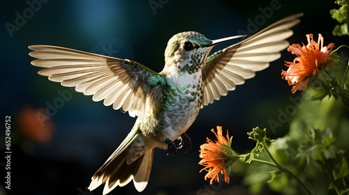 Bright hummingbird with flowers