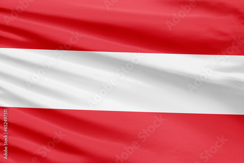 Austria flag is depicted on a sport stitch cloth fabric with folds