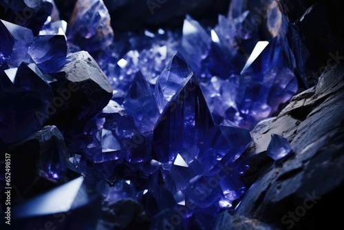 Sapphire crystals gleaming in obsidian caverns