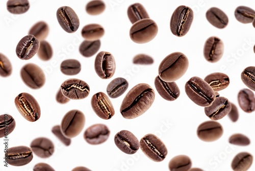 Flying coffee beans on white backgrounds © Athipat
