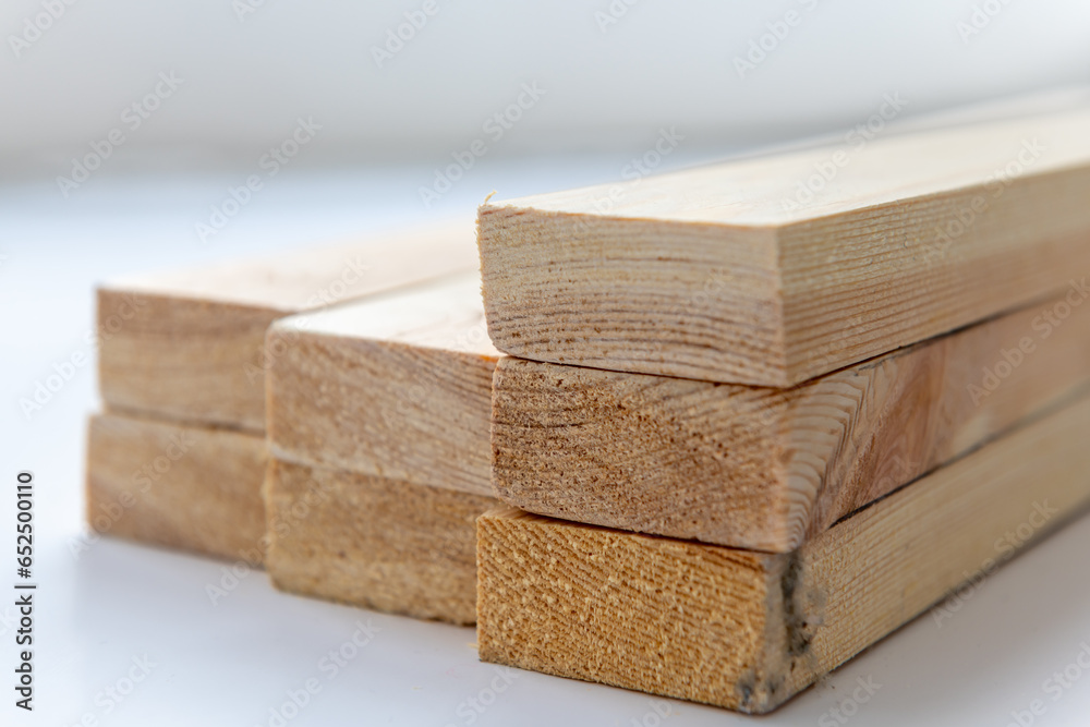 Close up of ready prepared pine wood timber.