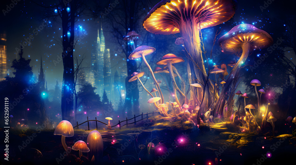 there are many mushrooms that are growing in the dark Generative AI