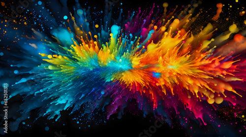 brightly colored powder is splattered on a black background Generative AI