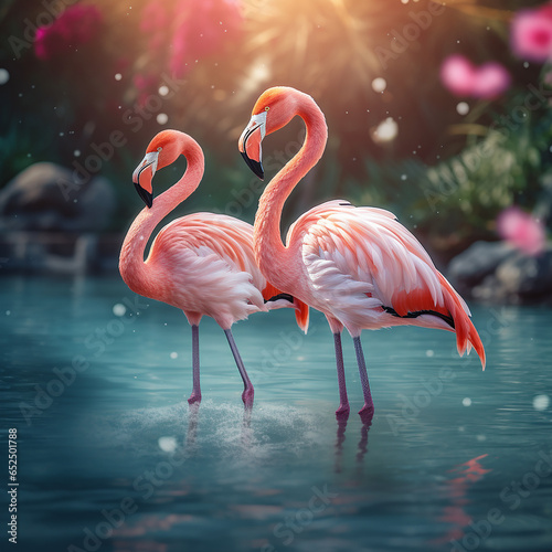 Pink flamingo couple