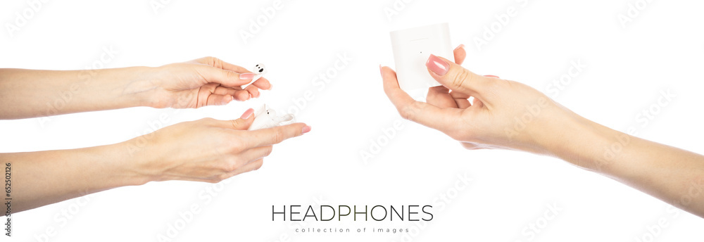 White headphones wireless earphones isolated on white background
