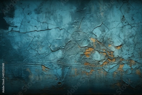 Aged blue concrete studio wall with grunge texture and artistic vignette effect