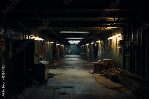 Interior view of a forsaken, aged facility nestled within a quiet suburban city