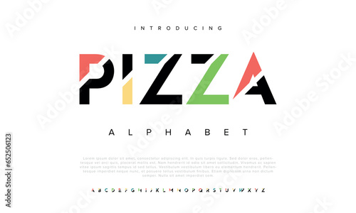 Pizza Modern abstract digital alphabet font. Minimal technology typography, Creative urban sport fashion futuristic font and with numbers. vector illustration