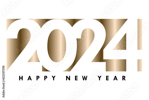 Happy New Year 2024 in box design and golden colors, vector art