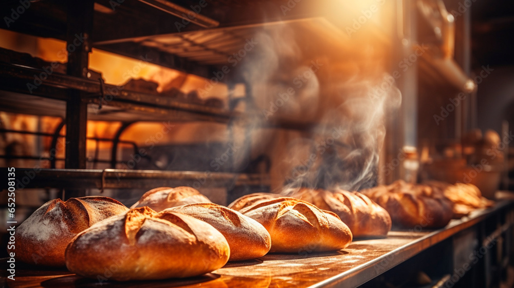 fresh bread in the bakery shop - obrazy, fototapety, plakaty 