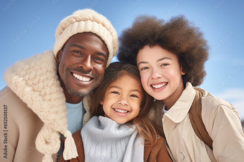 A man, a woman, and a child pose together for a picture. This versatile image can be used to depict family, togetherness, and love in various contexts. A man, a woman, and a child pose together for a picture. This versatile image can be used to depict family, togetherness, and love in various contexts.