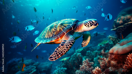 turtle in the sea. underwater view. © Aram