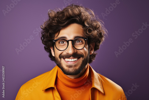 A picture of a man with a beard and glasses smiling. Suitable for various uses. © vefimov