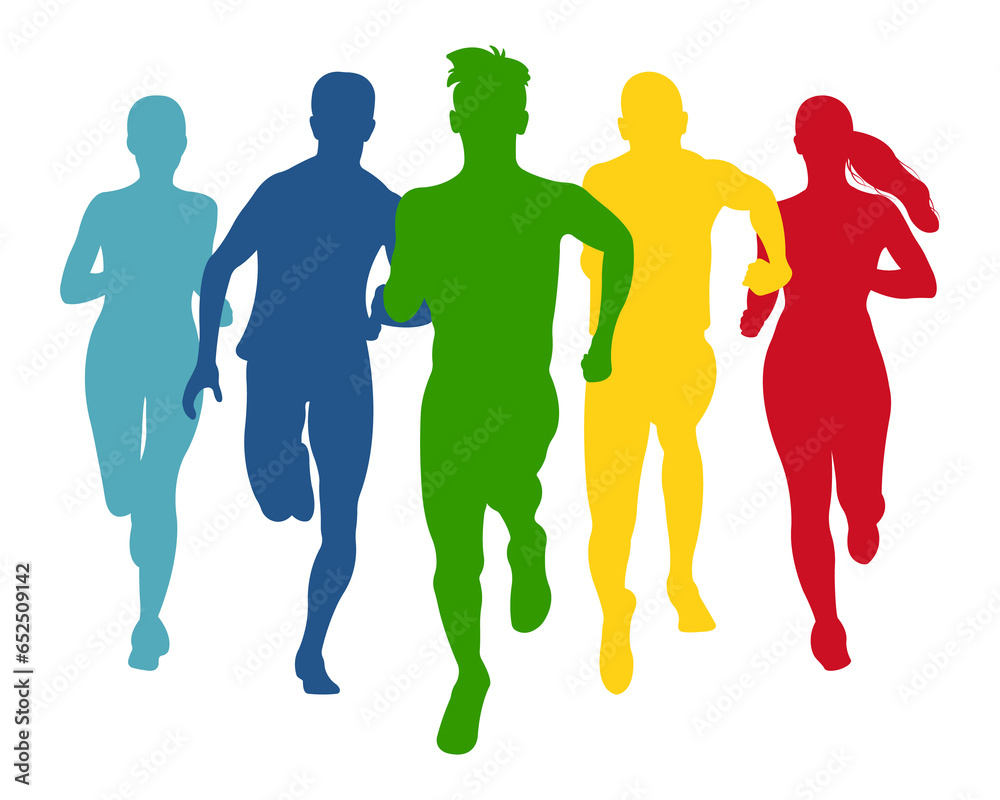 Silhouettes of runners.Running,group of running people.Banner for sports schools.Sports association.