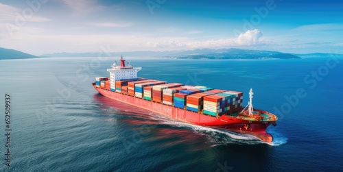 Large cargo ship transporting shipping container over oceans and around the world. generative AI