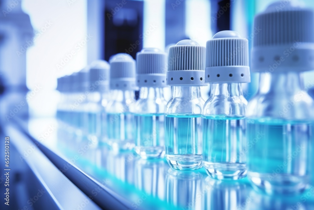 Vials of medicine lined up in rows in a laboratory