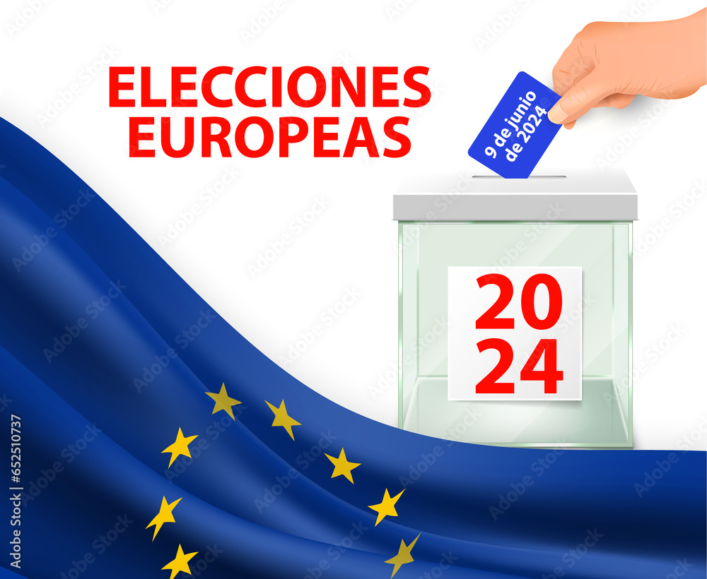 cartel para votar en las elecciones europeas de 2024 con la bandera