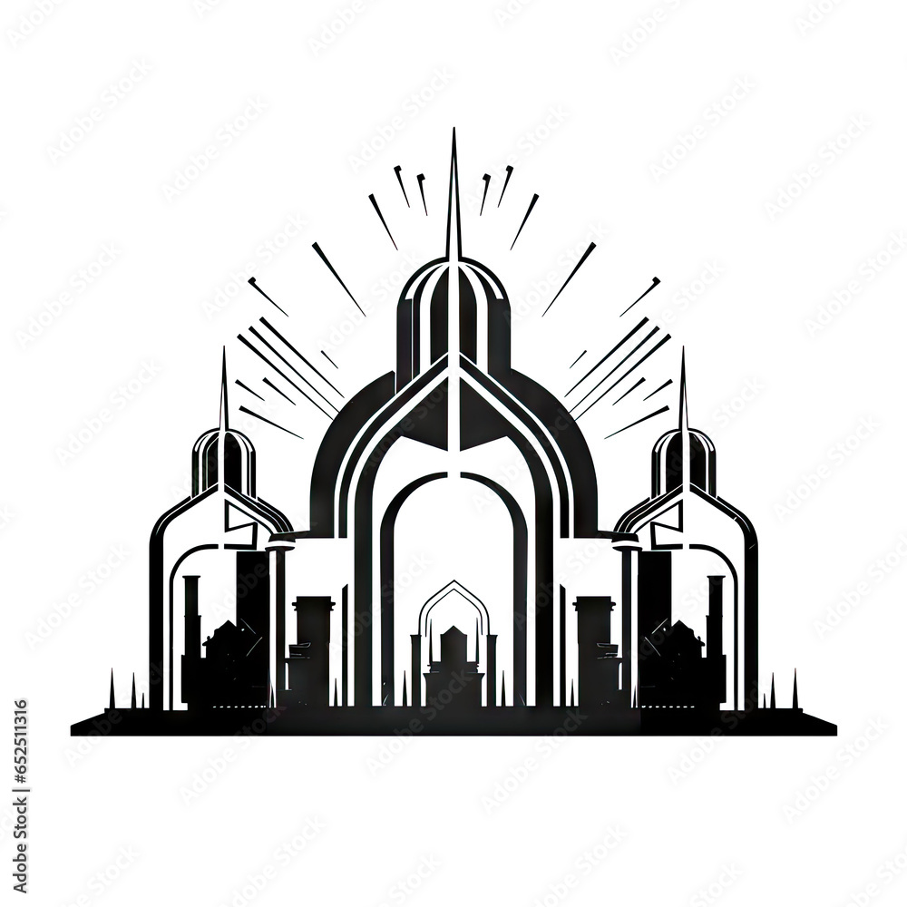 Futuristic Temple Icon Isolated, Modern Church Silhouette, Futuristic Castle, New Architecture Minimal