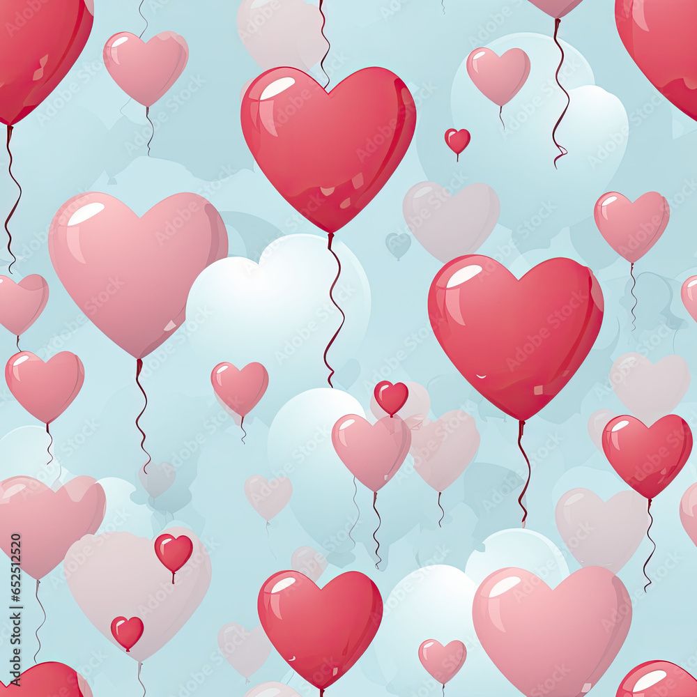 Continuous illustration of heart-shaped pastel balloons.