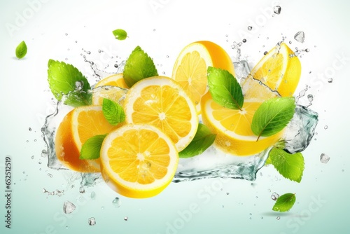 Cool Citrus Revival  Realistic Lemon  Leaves  and Ice