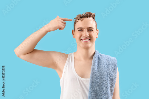 Young man with applied sham...