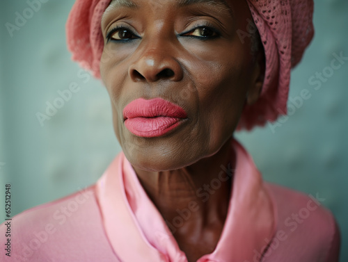 Portrait of elegant elderly black woman with bright make-up