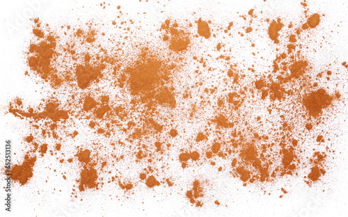 Cinnamon ground scattered isolated on white, clipping path