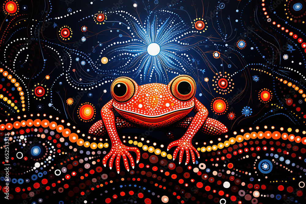 Australian Aboriginal dot painting style art dreamtime story of a frog. Australian Aboriginal dot painting style art dreamtime story of a frog.
