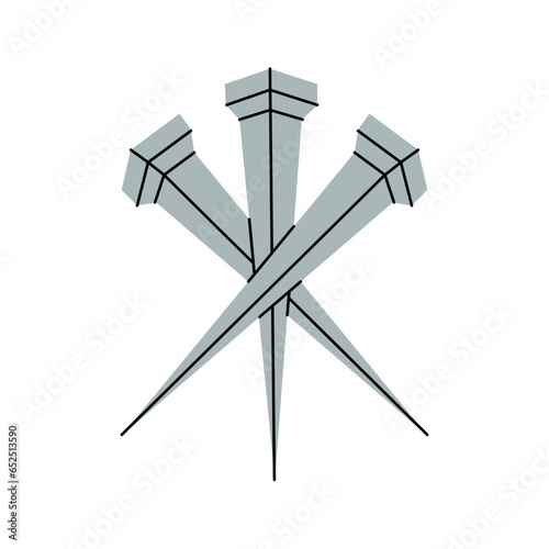 Nail tool, sharp long pin. Old school tattoo. Vector illustration.