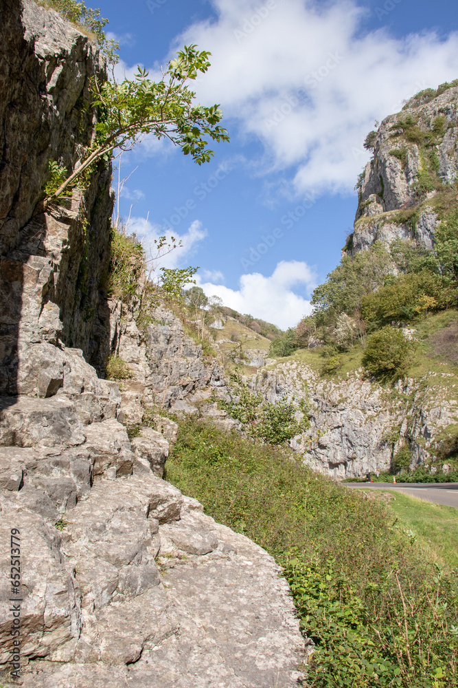Rocky terrain along Cheddar Gorge in the Summertime. 