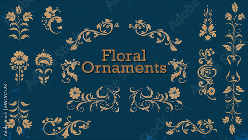Floral vintage ornaments set, editable text effect, floral ornament, 