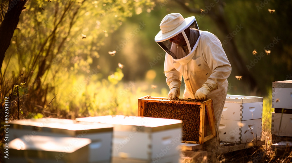 beekeeper working on honey field beekeeper working on honey field