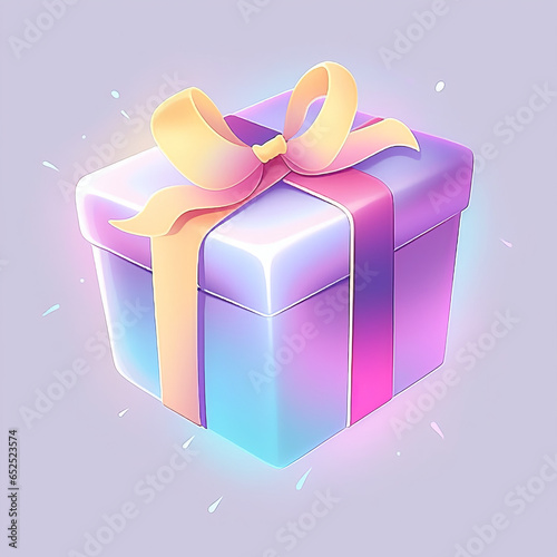 Glowing Gift Box with Ribbon in Pastel Colors