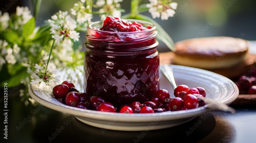 cranberry jam in a jar ai generated cranberry jam in a jar ai generated