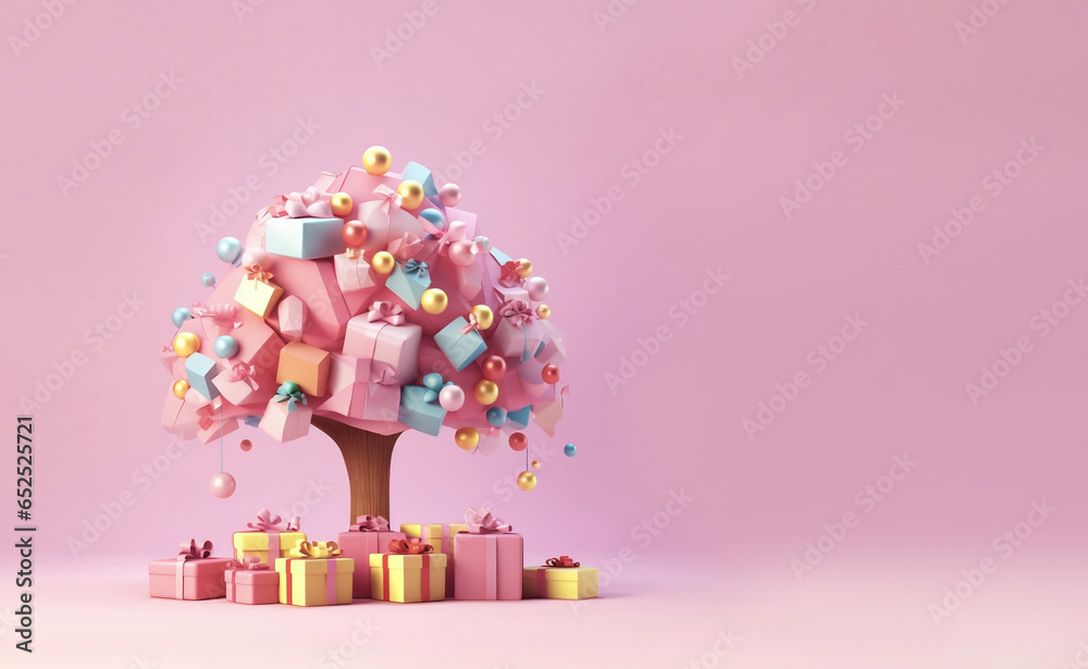 Abstract composition, a New Year's tree on which gifts grow, because the New Year is the time for giving Abstract composition, a New Year's tree on which gifts grow, because the New Year is the time for giving